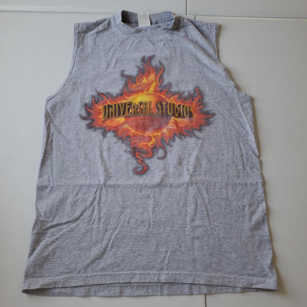 Universal Studios Orlando Shirt Mens Medium Gray Sleeveless Flame Graphic Tank